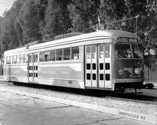 Original Pacific Electric Red & Orange with Pullman Green roof before the 'antlers' were installed by PE